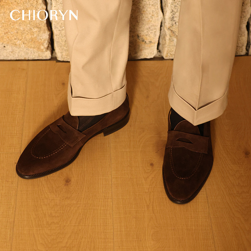 【真皮大底】chioryn青润乐福鞋男意大利翻毛小牛皮英伦风豆豆鞋