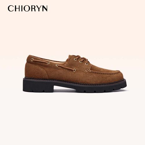 小牛皮|chioryn青润增高帆船德比鞋男士复古系带厚底休闲工装皮鞋