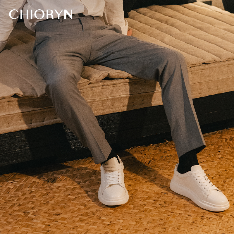 【小牛皮】chioryn青润一脚蹬小白鞋男士增高轻便商务休闲板鞋