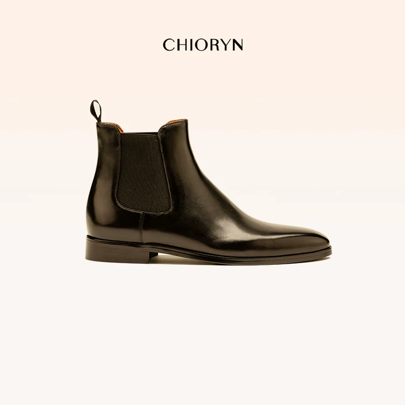 «[Wang Haoxin's same style] chioryn Qingrun Chelsea boots men's mid-top square toe genuine leather Martin boots.»