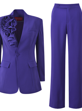手工盘花紫色西装套装72950A/F