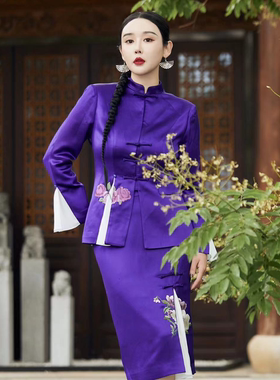 紫色玫瑰刺绣套裙 20215A   20215H