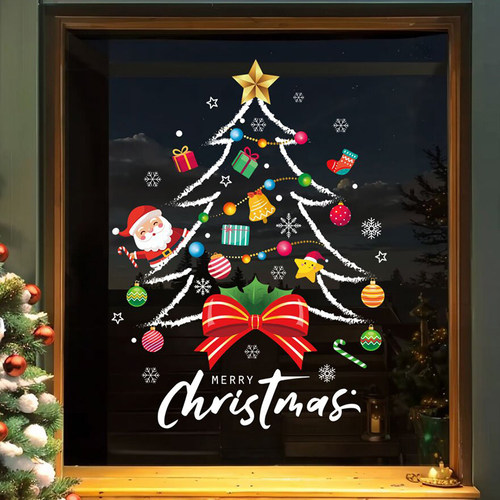 圣诞老人树静电贴橱窗贴玻璃门贴纸窗户贴画圣诞节装饰品场景布置