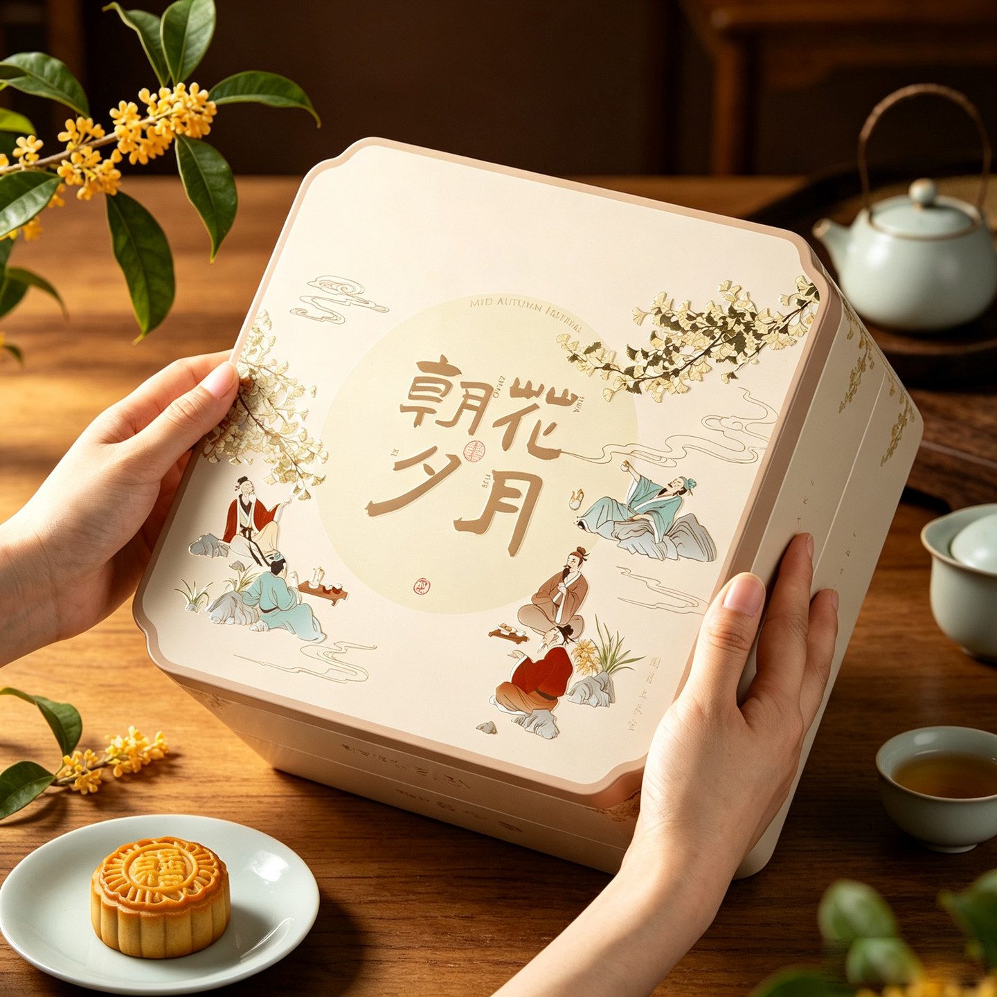 中秋月饼礼盒八粒装双层国风马口铁古风高档月饼包装空盒企业定制