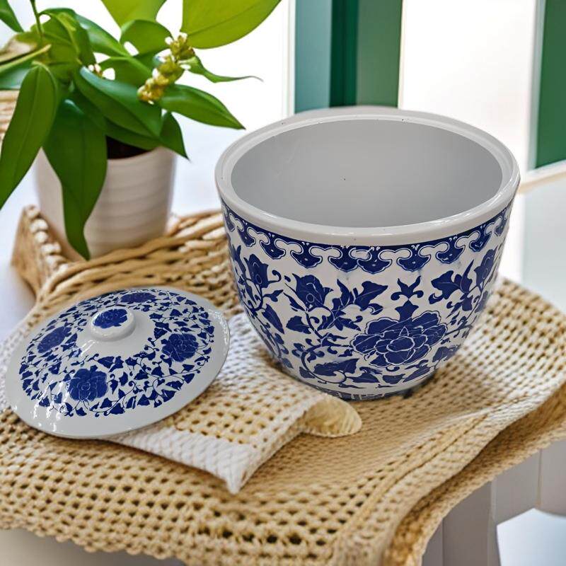 景德镇青花腌菜缸10斤米缸家用防虫防潮密封带盖陶瓷泡菜坛猪油罐