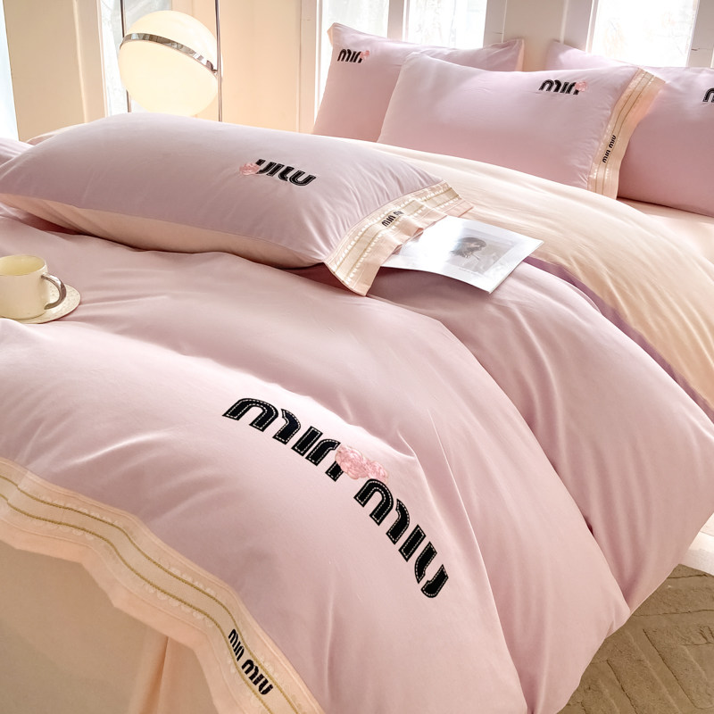 轻奢简约纯棉磨毛四件套粉色字母床单被套床笠款秋季保暖床品套件,床上用品,床品套件/四件套/多件套,淘宝优惠券,粉丝福利购,淘宝优惠卷
