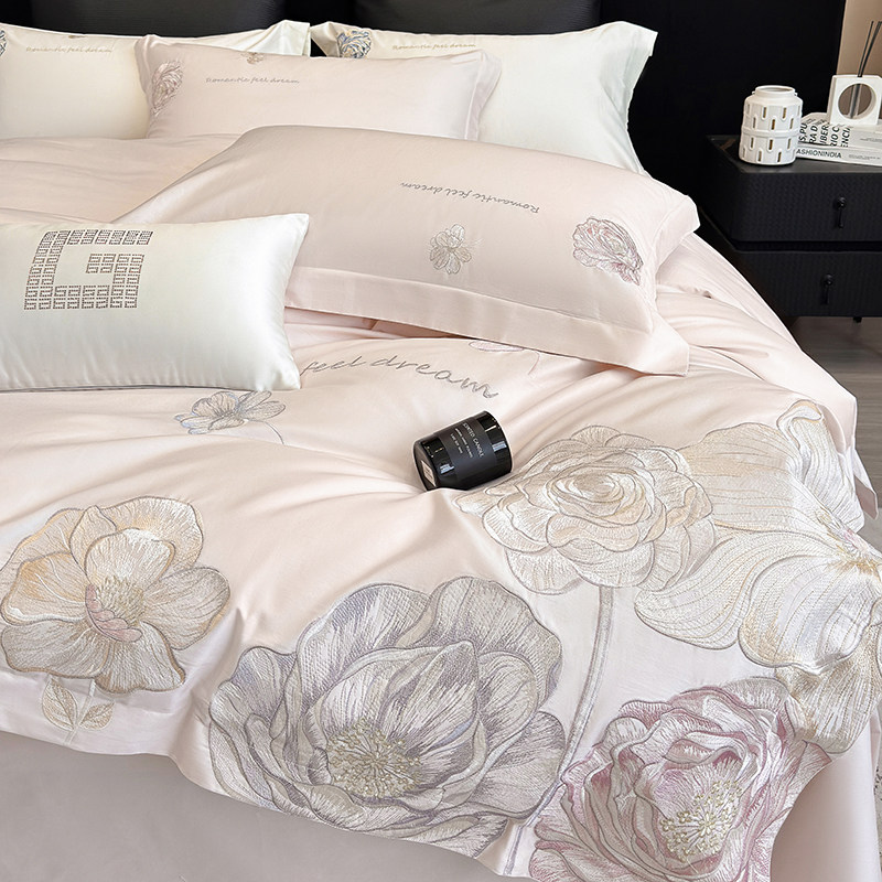 高级感母婴级A类200支长绒棉四件套花卉刺绣被套全棉轻奢床上用品,床上用品,床品套件/四件套/多件套,淘宝优惠券,粉丝福利购,淘宝优惠卷