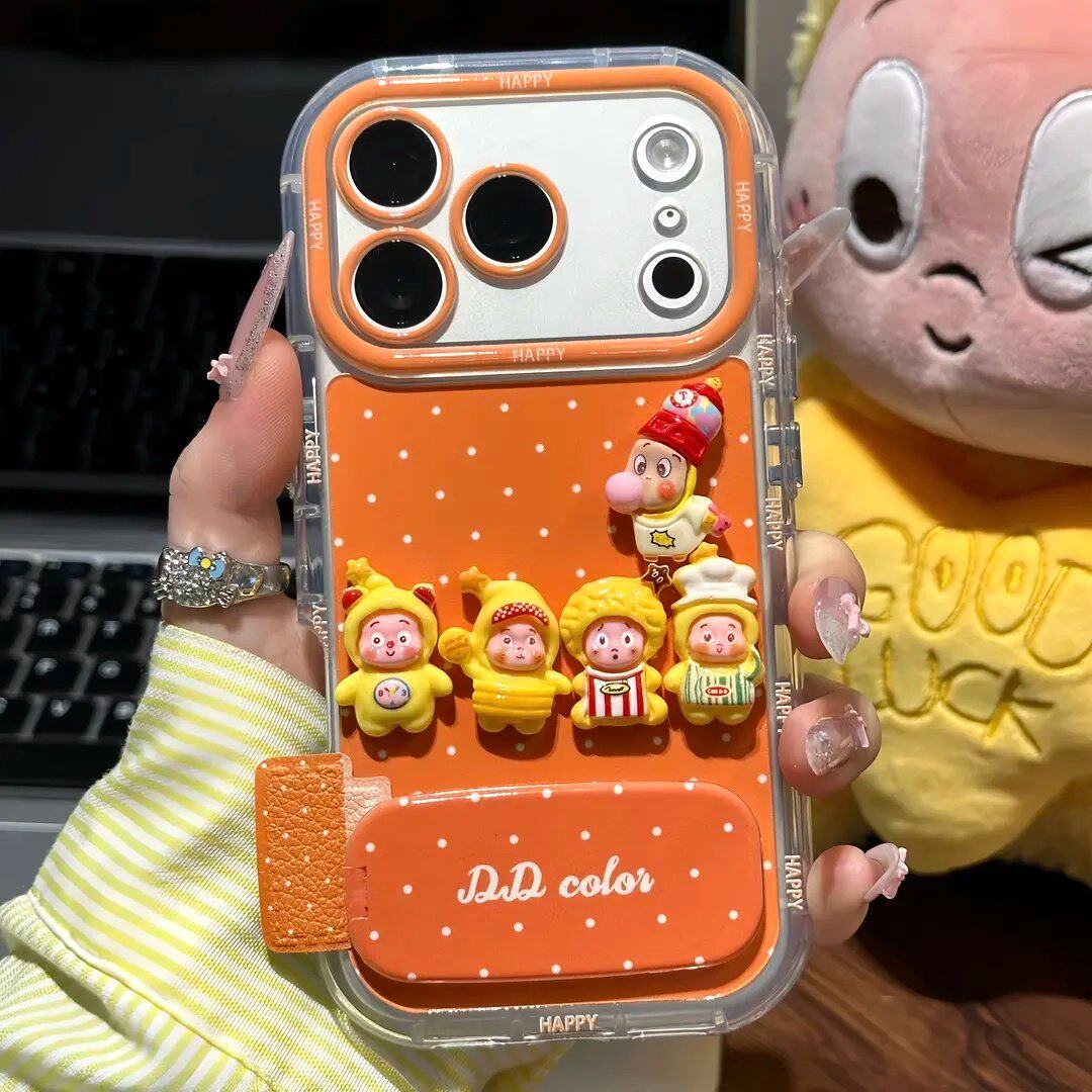 镜子支架适用苹果17promax手机壳新款Mate80可爱立体星人贴件全包保护套vivo小米红米oppo荣耀女生卡通外壳