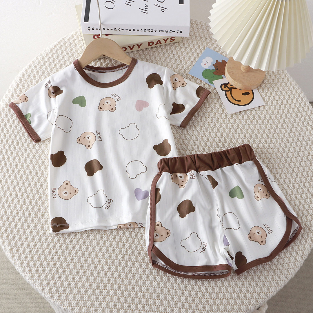 男女宝宝短袖短裤薄款两件套婴幼童家居服裤子夏季沙滩裤套装睡衣