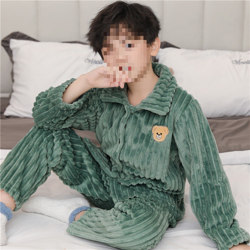 儿童秋冬季法兰绒睡衣男童女童春款加绒加厚宝宝珊瑚绒套装家居服