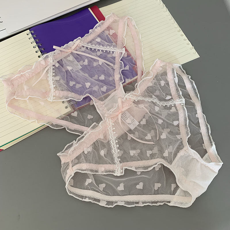 日系心形少女蕾丝网纱内裤可爱荷叶边低腰甜美性感透明三角包臀薄,女士内衣/男士内衣/家居服,女三角裤,淘宝优惠券,粉丝福利购,淘宝优惠卷