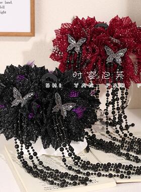 落日黄昏冬季新款流苏花朵鲨鱼夹优雅大气抓夹温柔百搭古风头饰女