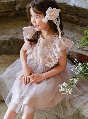 2026夏款草莓珊韩国童装儿童女孩公主风蕾丝背心纱裙现货裙摆