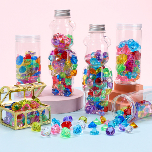 儿童宝石玩具水晶钻石女孩塑料爱心亚克力七彩宝藏女童公主宝箱盒