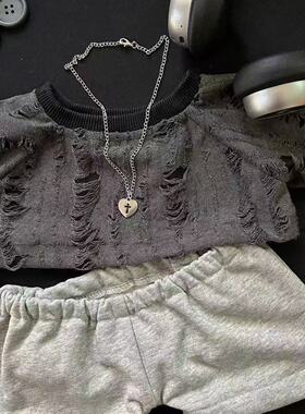 现货40厘米棉花娃娃春夏款40cm娃衣帅气破洞轻奢套装坐站姿无属性