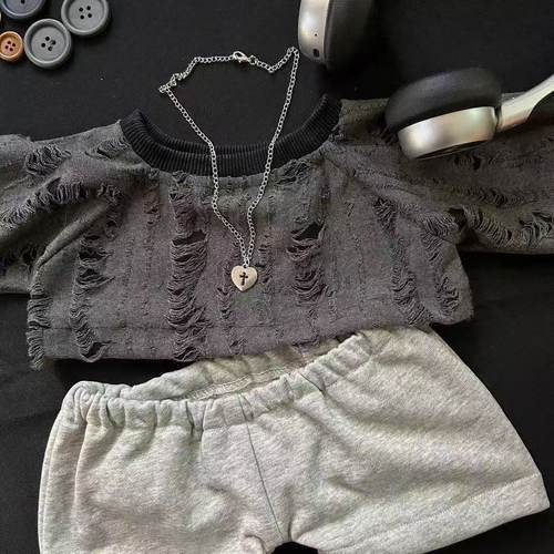 现货40厘米棉花娃娃春夏款40cm娃衣帅气破洞轻奢套装坐站姿无属性