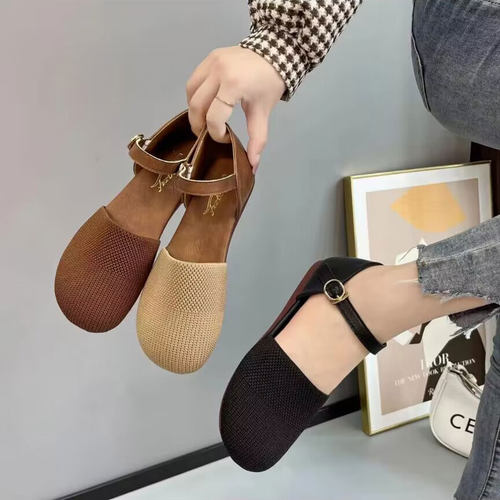 软皮凉鞋女手工针织包头罗马鞋