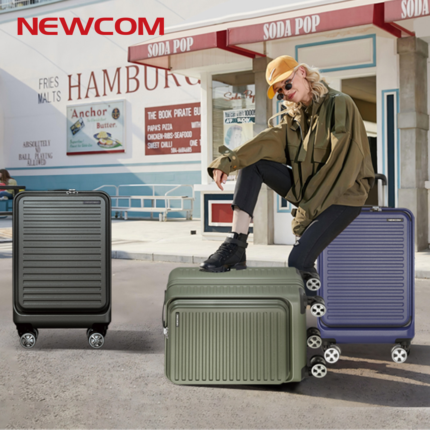 NEWCOM/悠客前开口登机箱20寸男女通用大深仓2026新款耐用行李箱图片