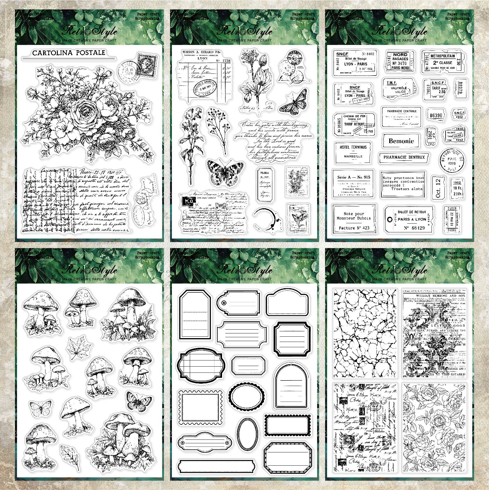 复古透明硅胶印章scrapbook手账本JunkJournal大号橡皮章背景素材