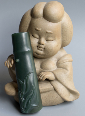 节节高雕件天然和田玉男女竹子