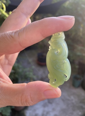 天然和田玉碧玉朱雀吊坠镂空挂件