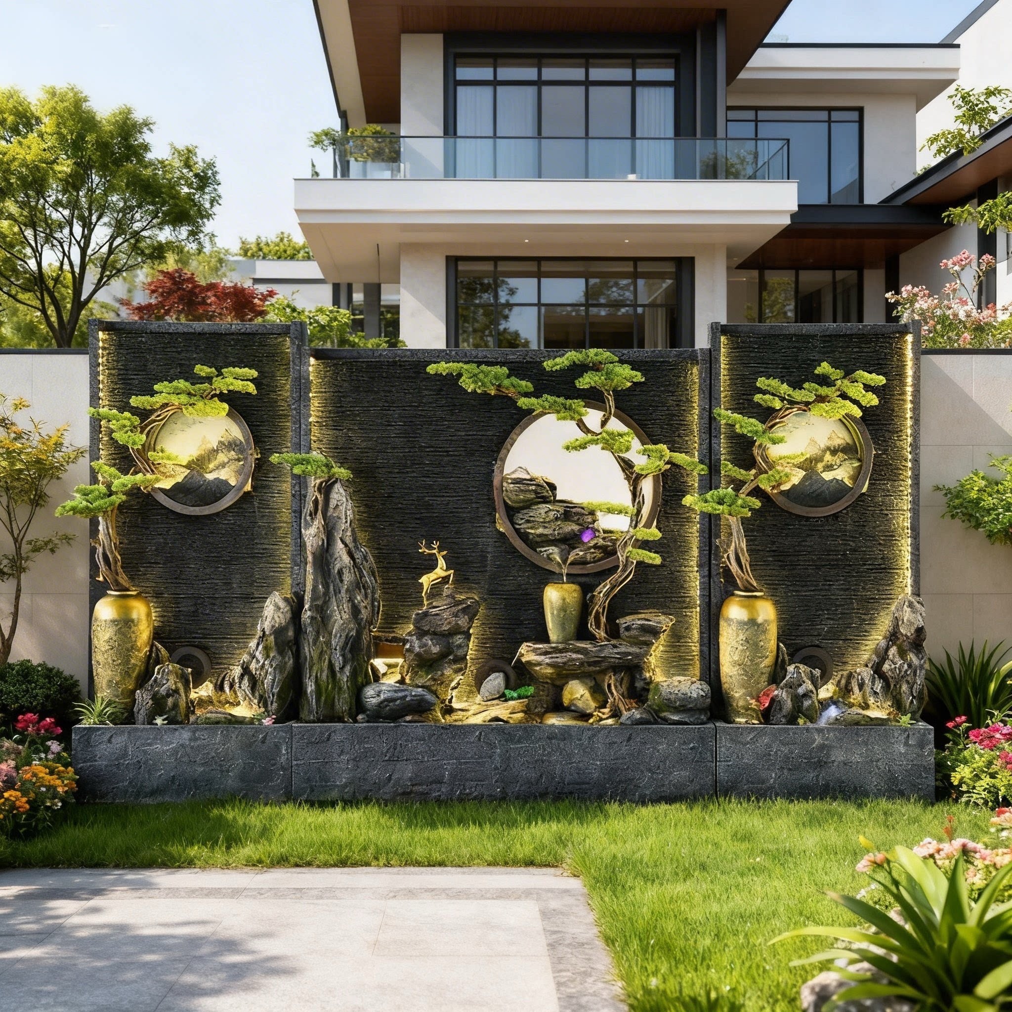 假山喷泉鱼池水景瀑布别墅花园装饰办公室大型招财流水景观摆件