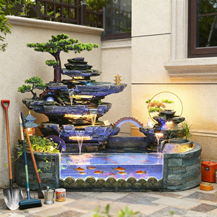 饰落地摆件 太阳能假山流水墙水幕不插电喷泉鱼缸户外观赏养鱼池装