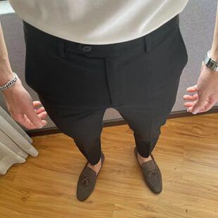 秋冬快手红人同款修身小脚垂感男士休闲西裤免烫抗皱商务正装纯色