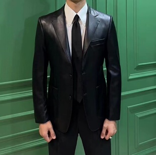 英伦绅士纯色百搭痞帅皮衣修身 皮西装 休闲潮 快手红人同款 秋冬新款