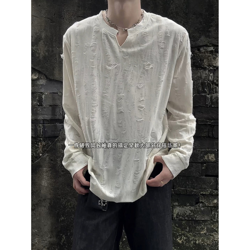 Men's Mesh Hollow-out T-shirt2026男士镂空上衣网格透视长袖T恤