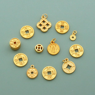 铜金吊坠保色古法金铜钱福牌元宝吊坠扭扭棒手工diy配饰饰品串珠