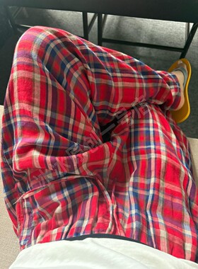 2025夏季新款婴儿棉纱撞色格弯刀裤休闲原创文艺复古高定阔腿长裤