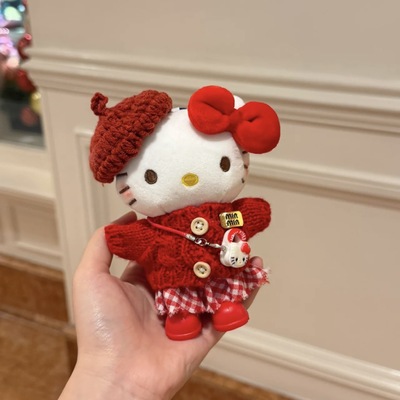 正版新年红纽扣HelloKitty凯蒂猫包挂件卡通毛绒玩偶钥匙扣送礼物