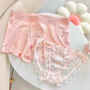 情侣内裤一男一女性感镂空系带绑带抗菌舒适透气纯欲男女双人内裤