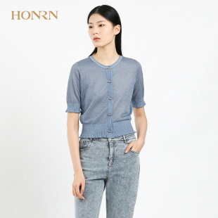 红人专柜正品 HONRN 商场同款 女装 短袖 针织衫 夏季 开衫 HF22OM096