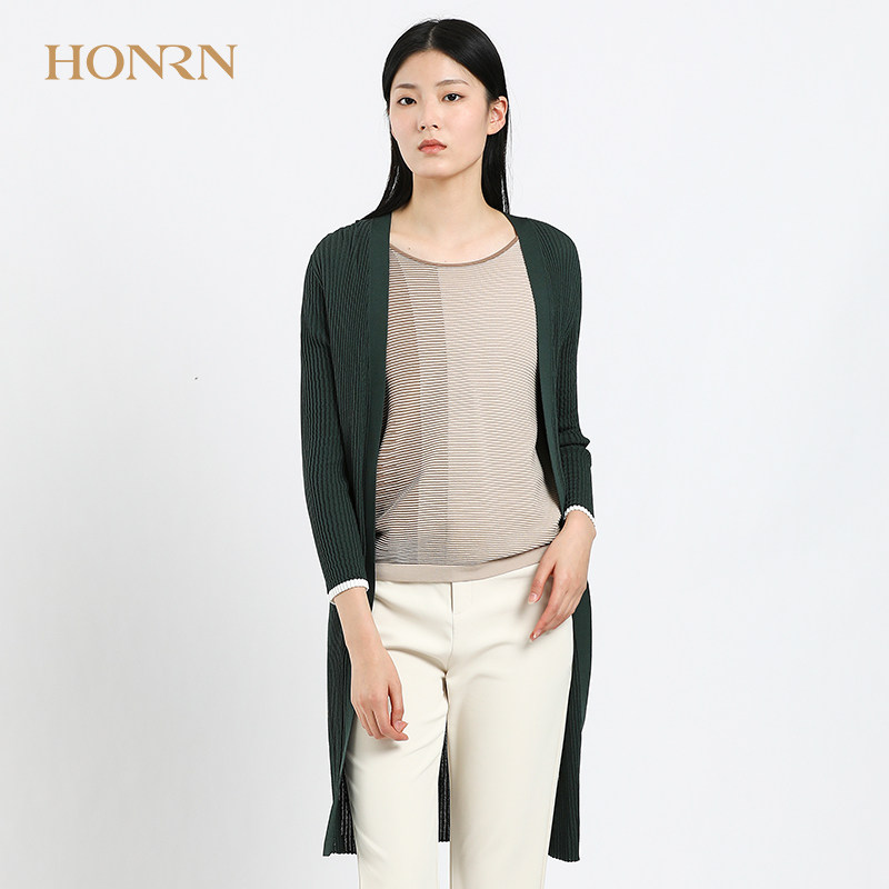 honrn/红人专柜正品春季女装中长款长袖针织衫商场同款hf11om641