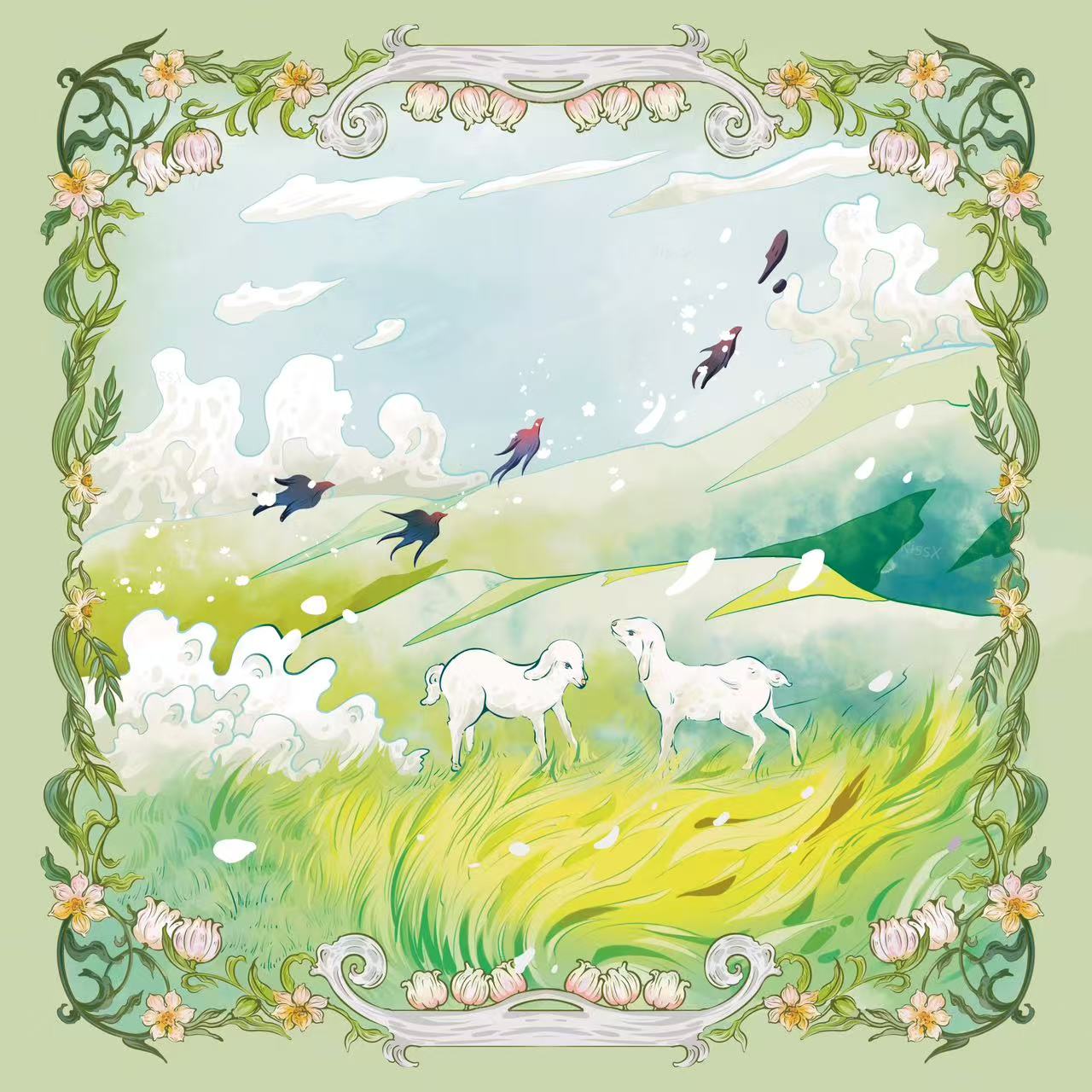 流云草原绒桌布70CM丽丝绒塔罗牌神谕卡绒桌布