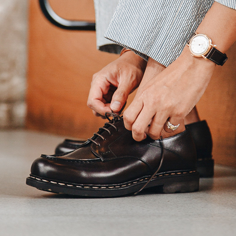 日本休闲风圆头秋季棕色新郎皮鞋