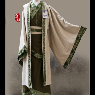 七七坊男士汉服全套华服拜师礼正统古朴棉麻双绕曲裾袍套装 楚风