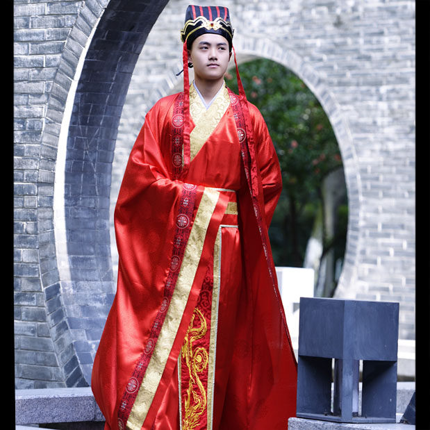 七七坊男士结婚汉服全套华服中式婚服昏服大袖大氅直裾袍新郎服
