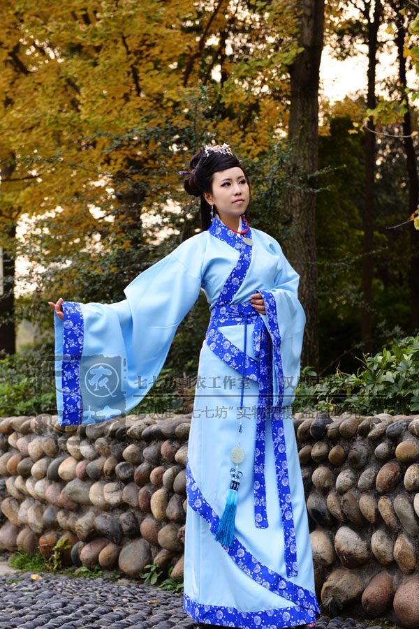 七七坊汉服华服秦汉朝伴娘侍女正统双绕长曲裾袍多色特价