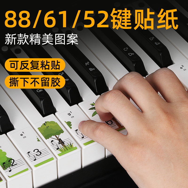 钢琴键盘电子琴贴88/61/54电子琴键保护贴纸不留胶五线谱简谱通用