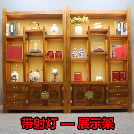 老船木博古架中式茶叶带射灯展示柜客厅办公室书架古董隔断置物架