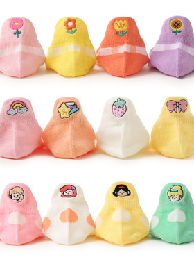 儿童袜子夏季薄款纯棉春秋透气网眼中大童卡通男女童短袜宝宝船袜