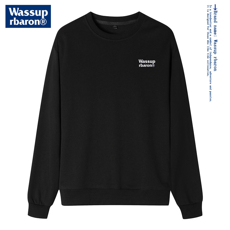 브랜드 선택 | WASSUP RBARON 라운드 넥 스웨트 셔츠 남성 봄 가을 겨울 순수 코튼 다용도 긴팔 바닥 셔츠