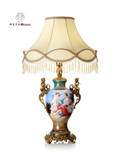 杰茜家欧式重工雕刻手工描绘人物画像陶瓷纯铜客厅装饰台灯工艺品