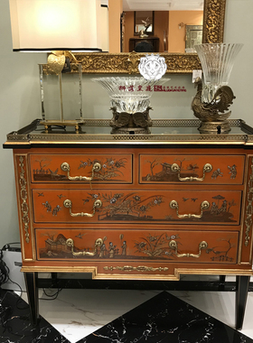 新中式风桌子手绘玄关柜装饰摆件