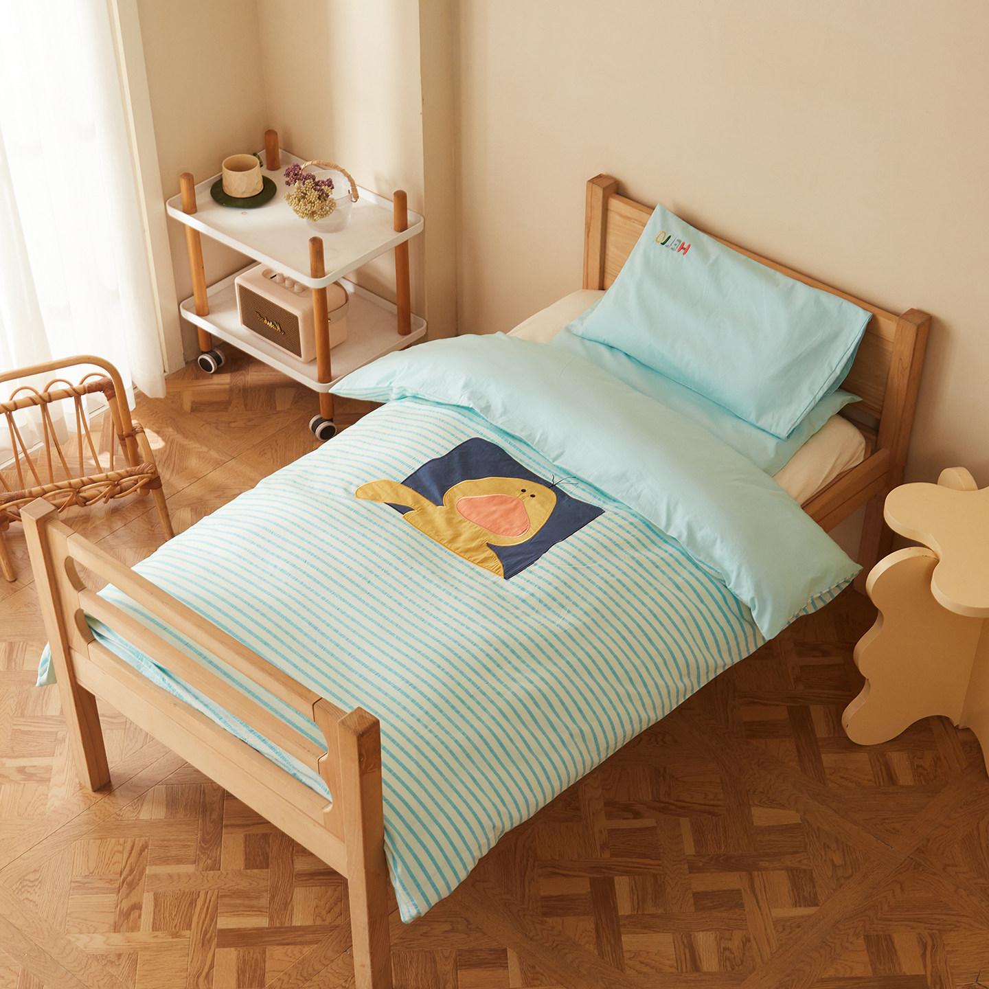 8月新款全棉水洗棉小卡通幼儿床品 幼儿园小床全套棉花羽丝芯套件