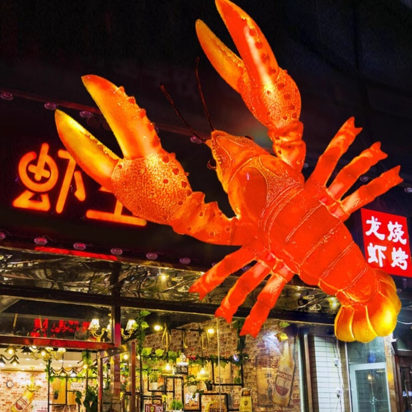 仿真发光小龙虾螃蟹雕塑动物模型夜市大排档门头招牌迎宾装饰摆件