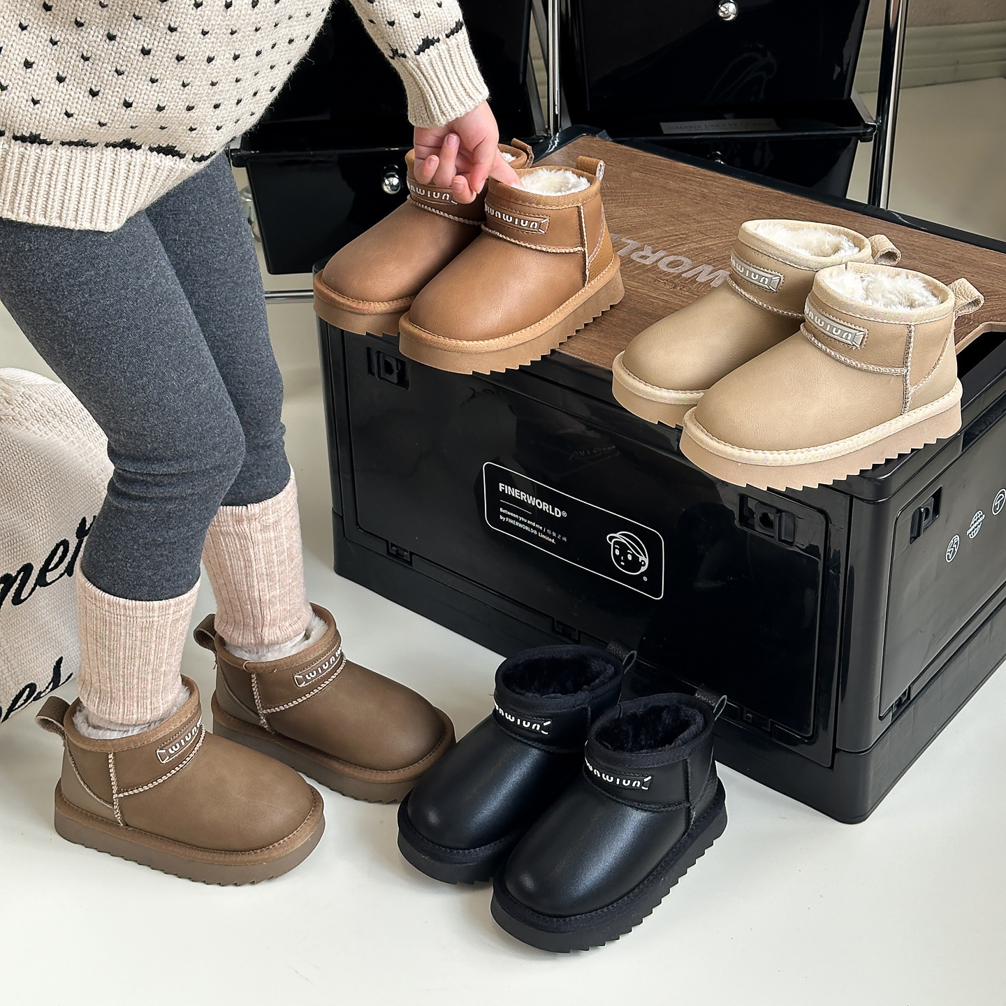 真皮儿童雪地靴冬季加绒保暖棉靴